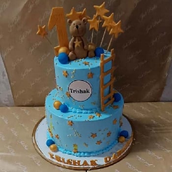 2 Tier Teddy Bear Blue Ladder Cake