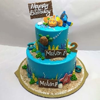  2 Tier Sea Theme Nemo Cake