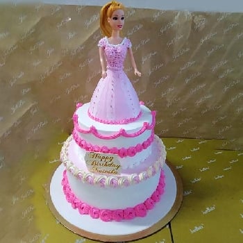 3 Tier Pink Doll cake