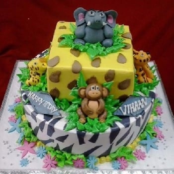 Jungle Theme Cream Fondant Cake