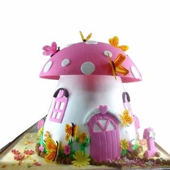 Mushroom House Cream Fondant Cake