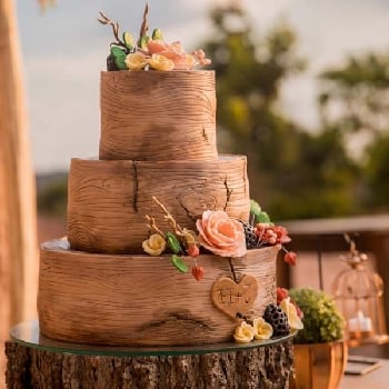 Brown and Pink Floral Wedding Cake 