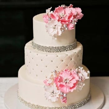 3 Layer White Cream Cake Bead Ornament And Flower