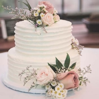 White Wedding Cake With Flowers