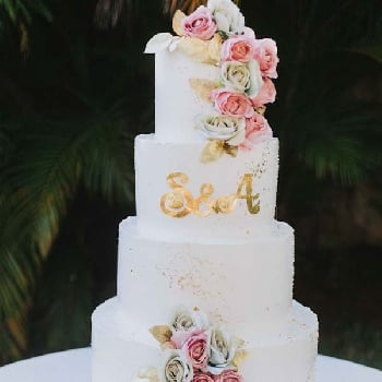 Monogrammed Floral Wedding Cake