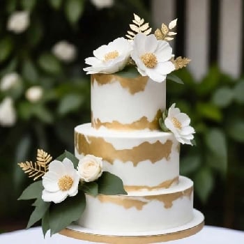 White and Gold Wedding Cake